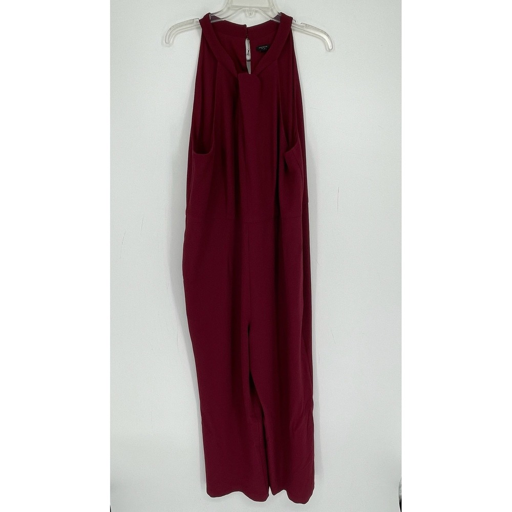 Ann Taylor Factory Women's Burgundy Halter Neck Wide Leg Jumpsuit Plus Size 16